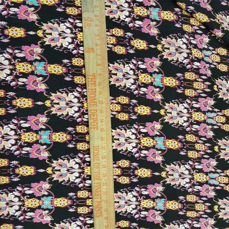 100% Rayon Challis Chinese Inspired Print With Flowers Bouquets 58-60" Wide Fabric