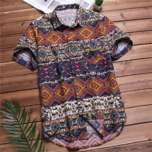 2020 Men Shirts Short Sleeve Printed Pocket Colorful Casual Blouse Hawaiian shirt Male Tops Summer Geometric Plus Size Shirts 5X