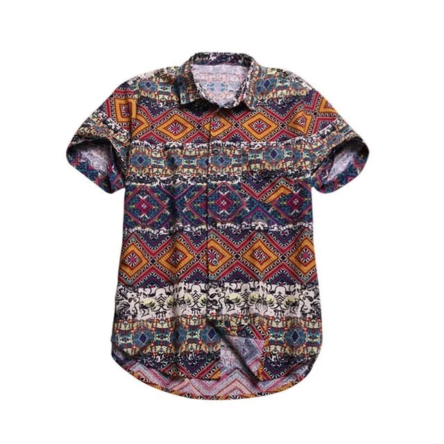 2020 Men Shirts Short Sleeve Printed Pocket Colorful Casual Blouse Hawaiian shirt Male Tops Summer Geometric Plus Size Shirts 5X