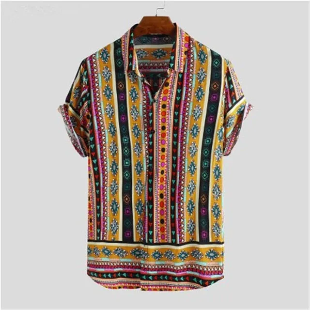 2020 Men Shirts Short Sleeve Printed Pocket Colorful Casual Blouse Hawaiian shirt Male Tops Summer Geometric Plus Size Shirts 5X