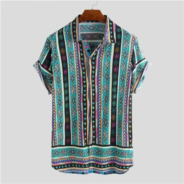 2020 Men Shirts Short Sleeve Printed Pocket Colorful Casual Blouse Hawaiian shirt Male Tops Summer Geometric Plus Size Shirts 5X