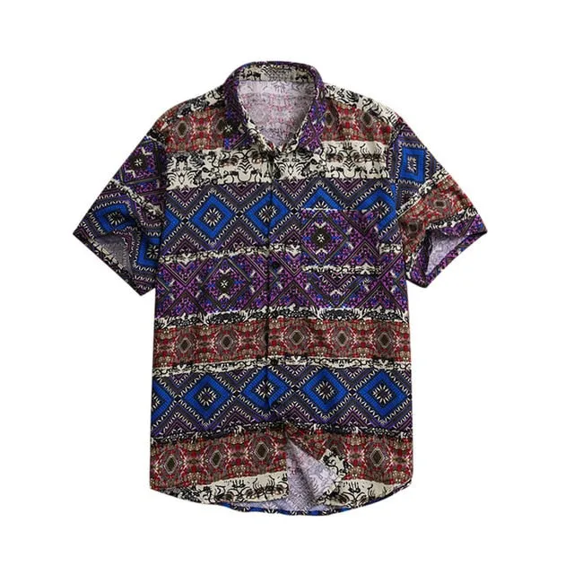 2020 Men Shirts Short Sleeve Printed Pocket Colorful Casual Blouse Hawaiian shirt Male Tops Summer Geometric Plus Size Shirts 5X