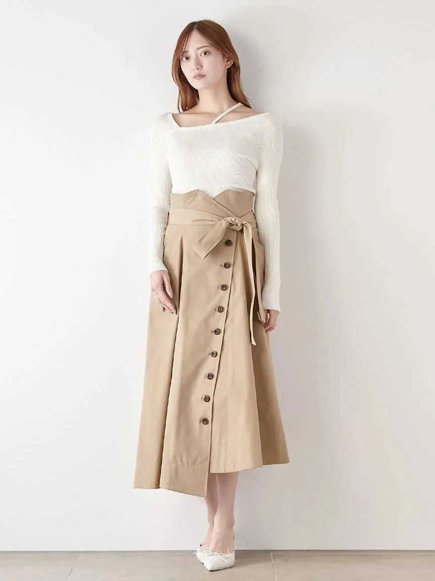 Asymmetrical High-Waisted Button-Up Midi Skirt