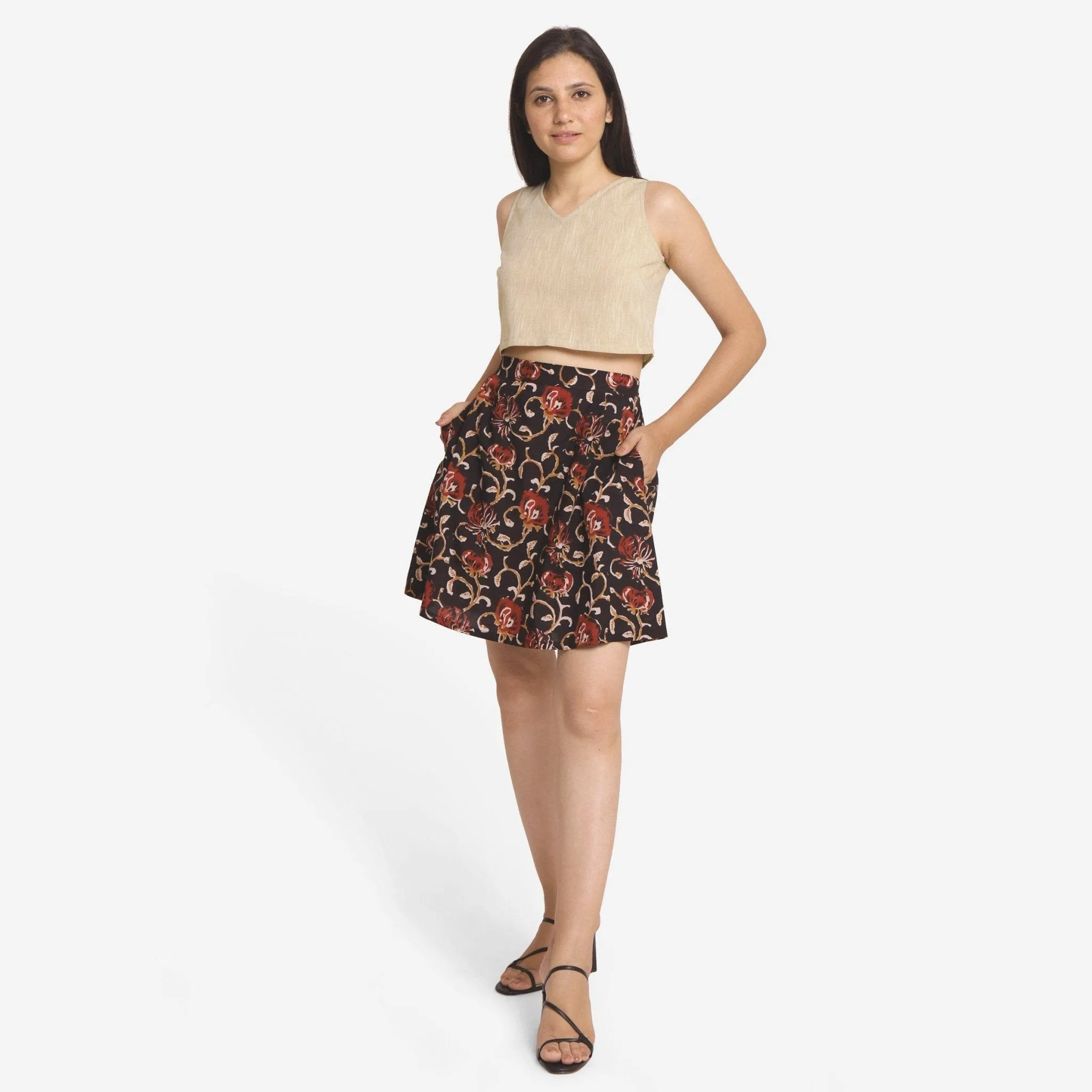 Beige Yarn Dyed 100% Cotton V-Neck Crop Top
