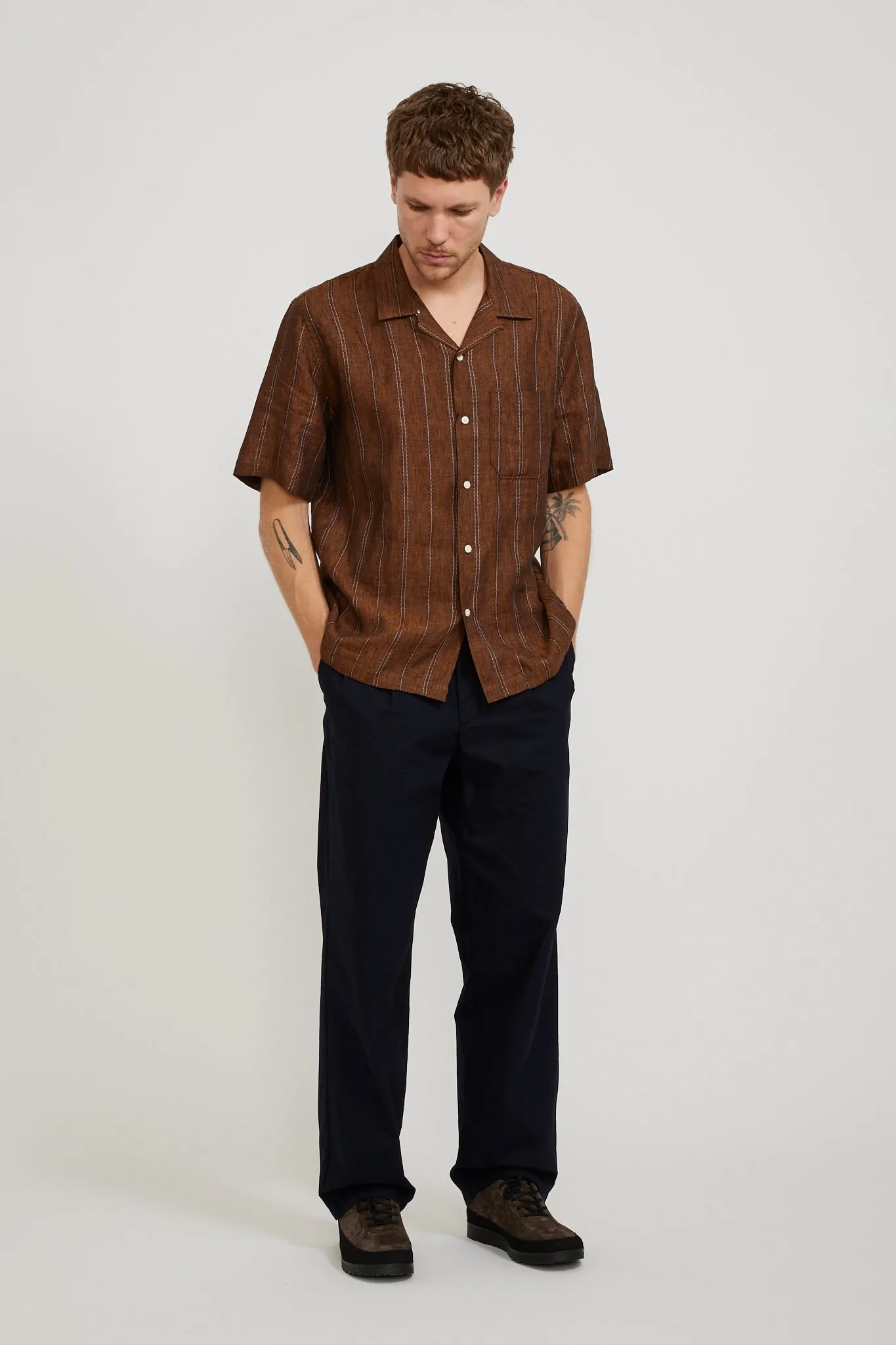 Benn Relaxed Typewriter Pleated Trouser Dark Navy