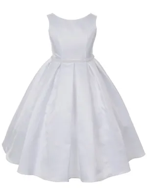 Big Girls White Pearl Trim Classic Pleated Communion Dress 8-14