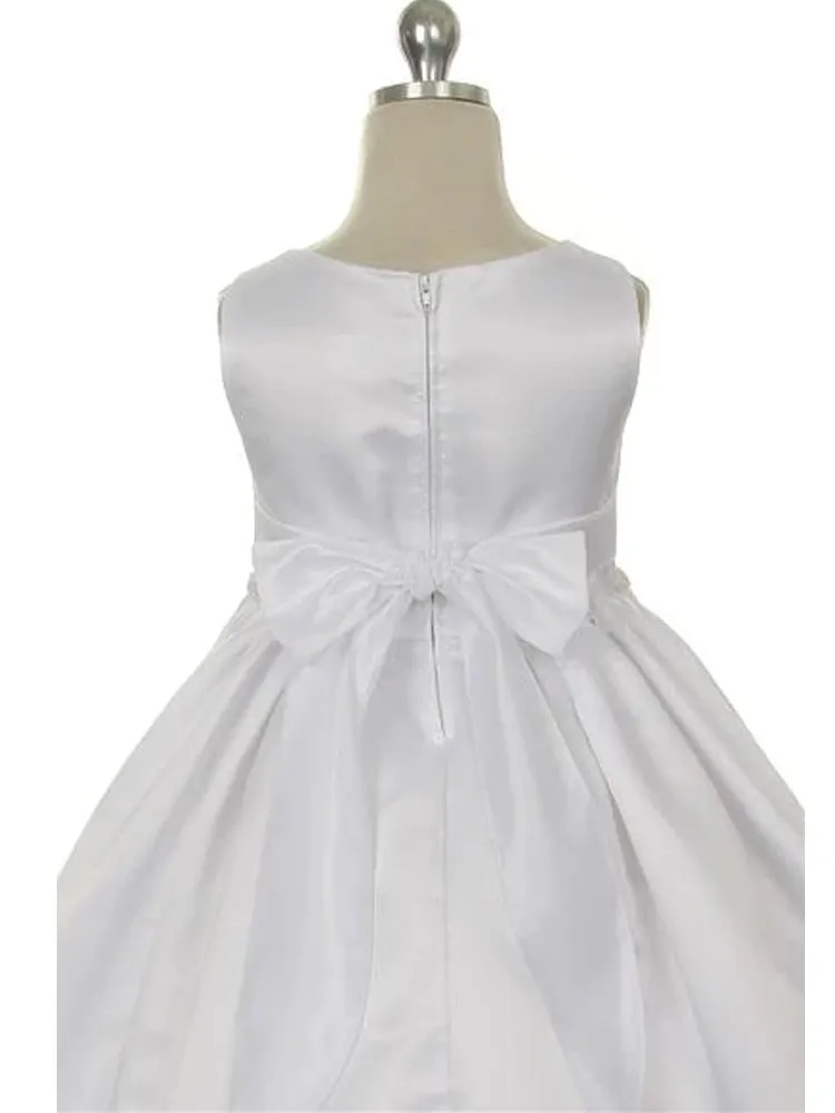 Big Girls White Pearl Trim Classic Pleated Communion Dress 8-14