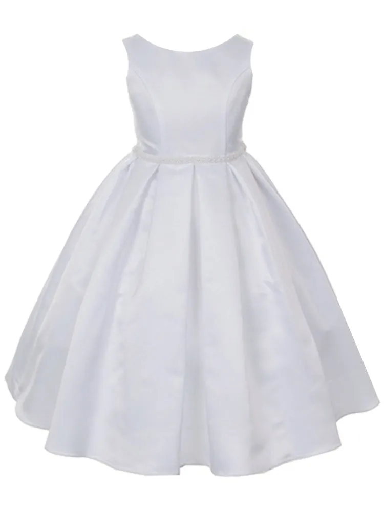 Big Girls White Pearl Trim Classic Pleated Communion Dress 8-14