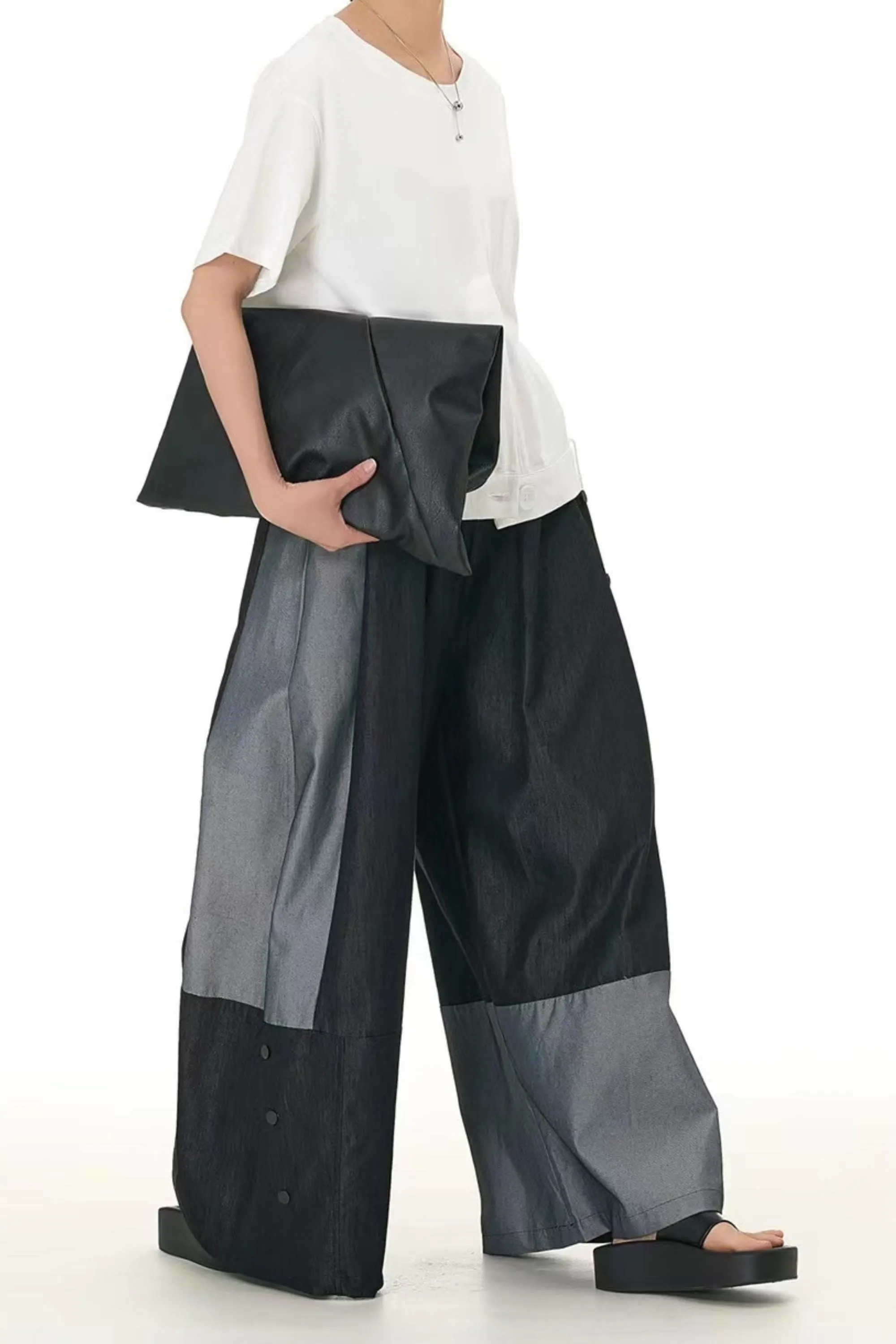 Black And Grey Wide Leg Denim Pant