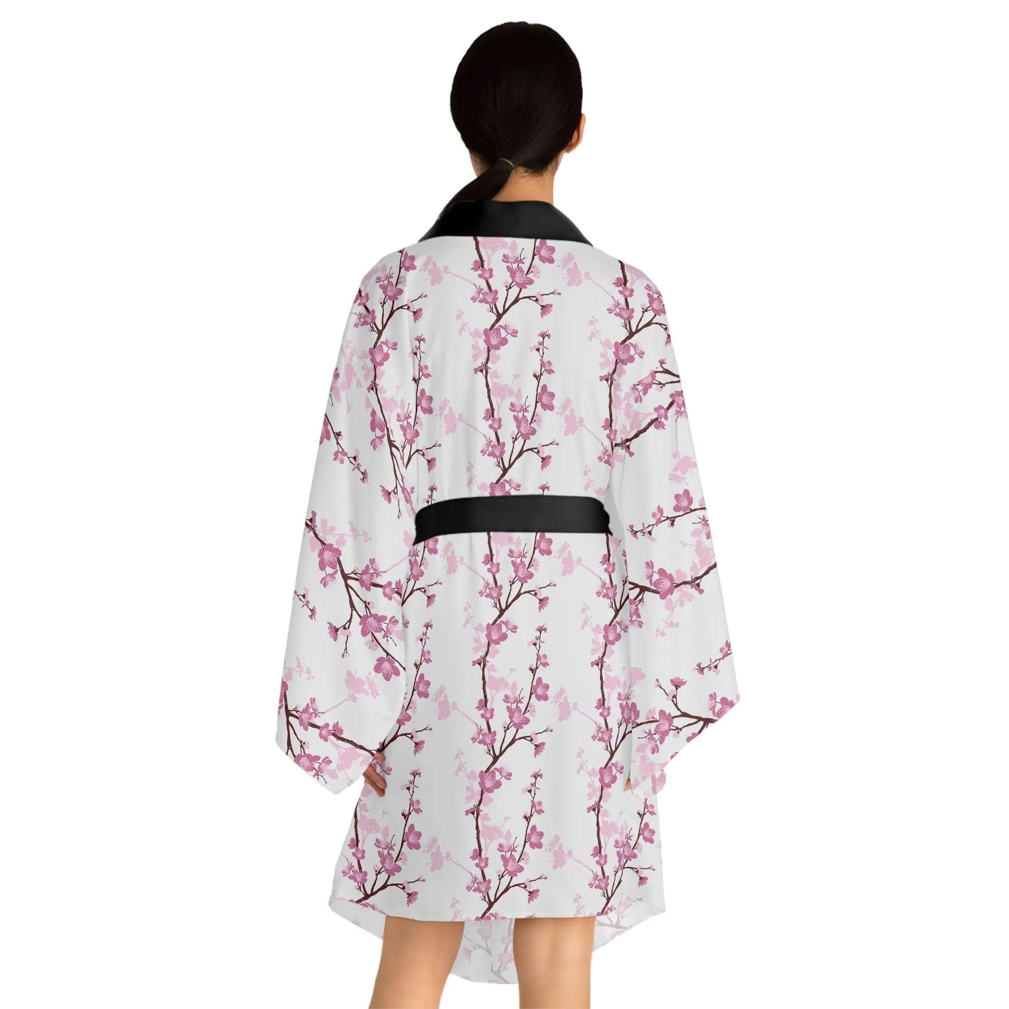 Blossom Elegance Japanese Kimono Ensemble with Graceful Bell Sleeves and Waist Sash