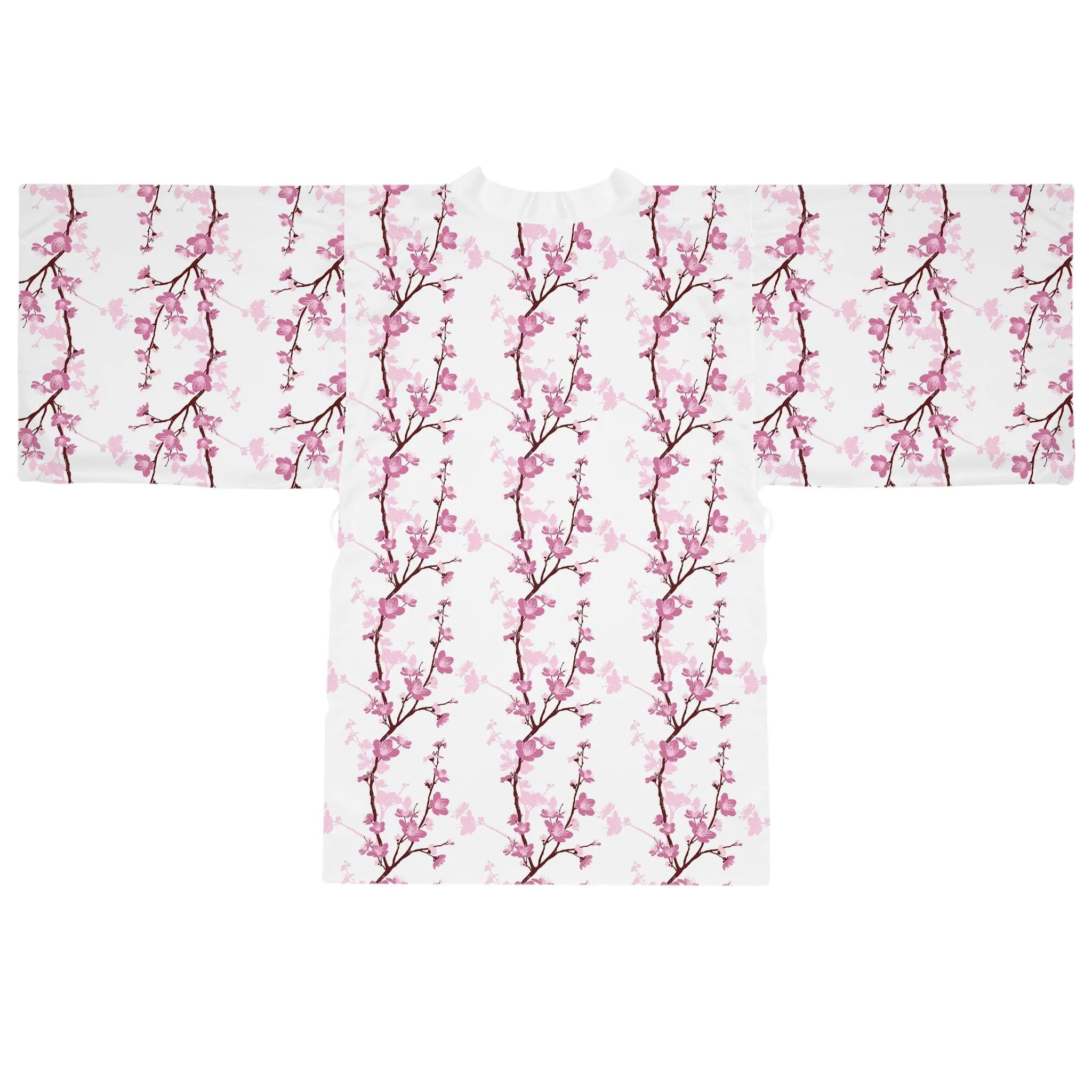 Blossom Elegance Japanese Kimono Ensemble with Graceful Bell Sleeves and Waist Sash
