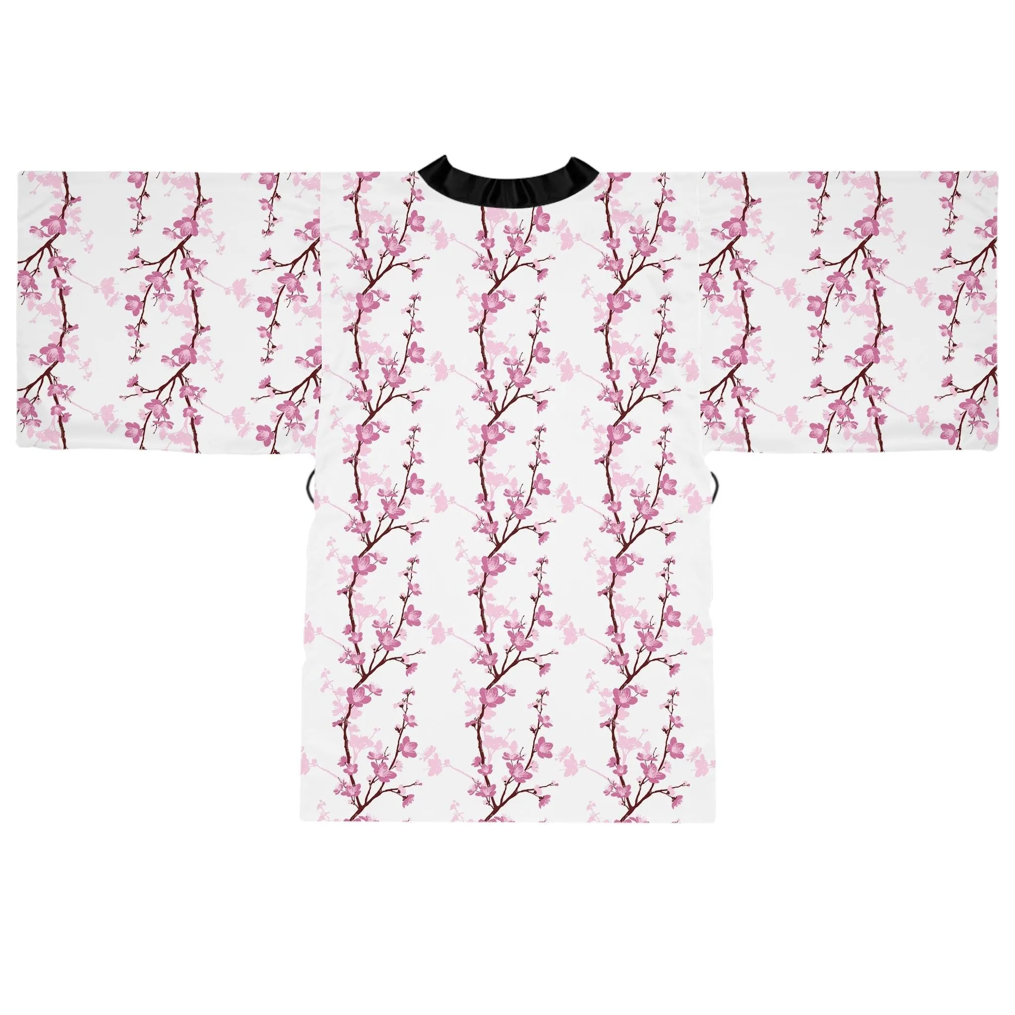 Blossom Elegance Japanese Kimono Ensemble with Graceful Bell Sleeves and Waist Sash