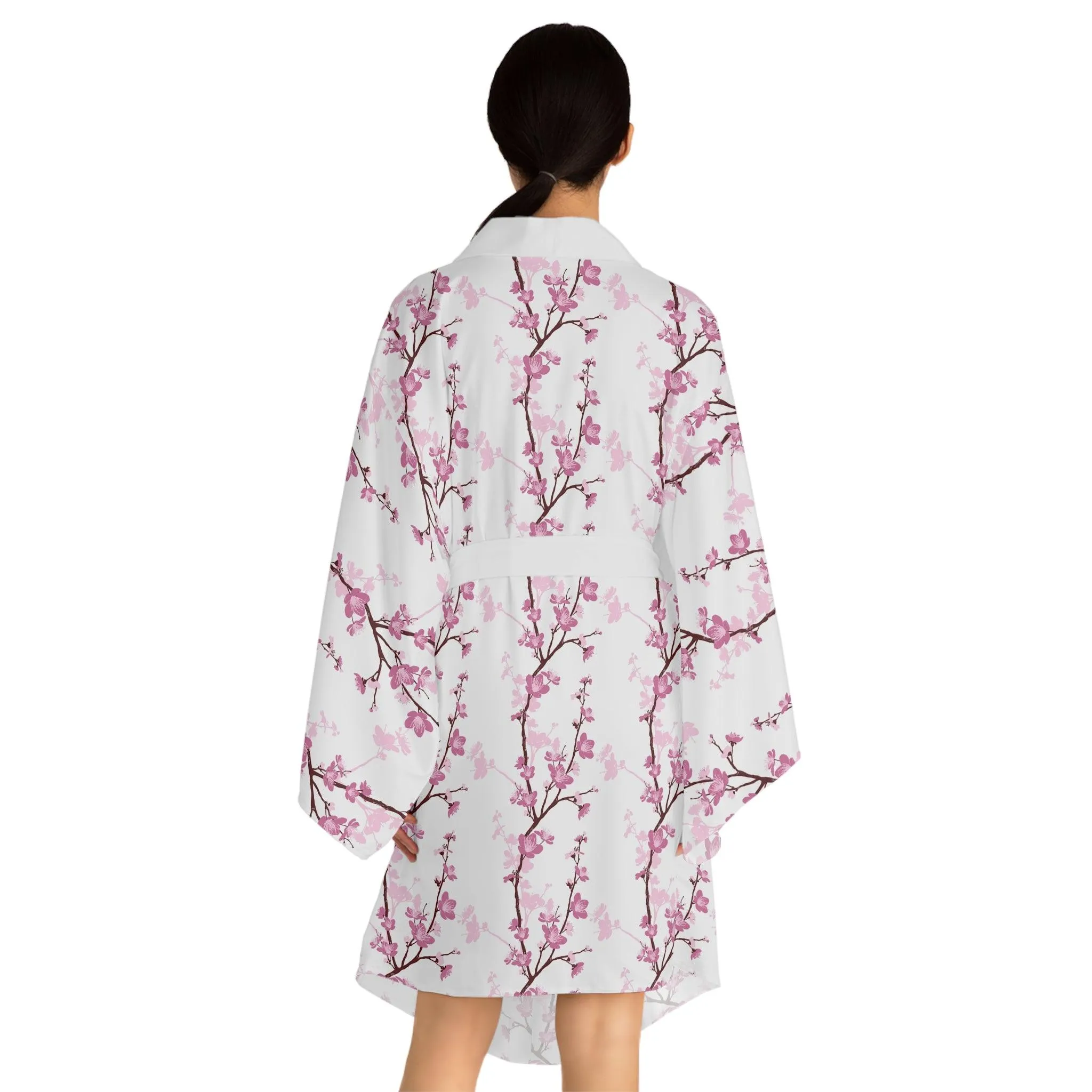 Blossom Elegance Japanese Kimono Ensemble with Graceful Bell Sleeves and Waist Sash