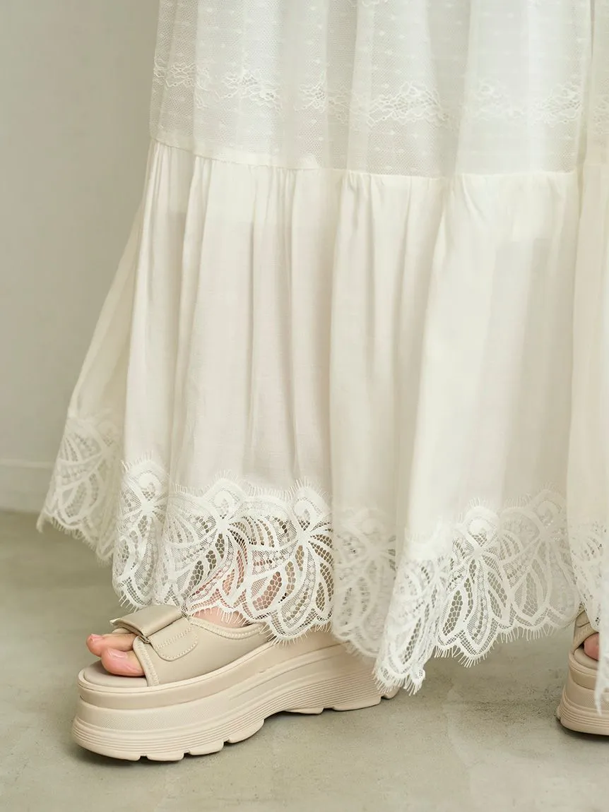 Boho Lace High-Waisted Ruffled Maxi Skirt