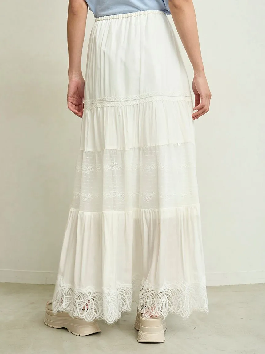 Boho Lace High-Waisted Ruffled Maxi Skirt