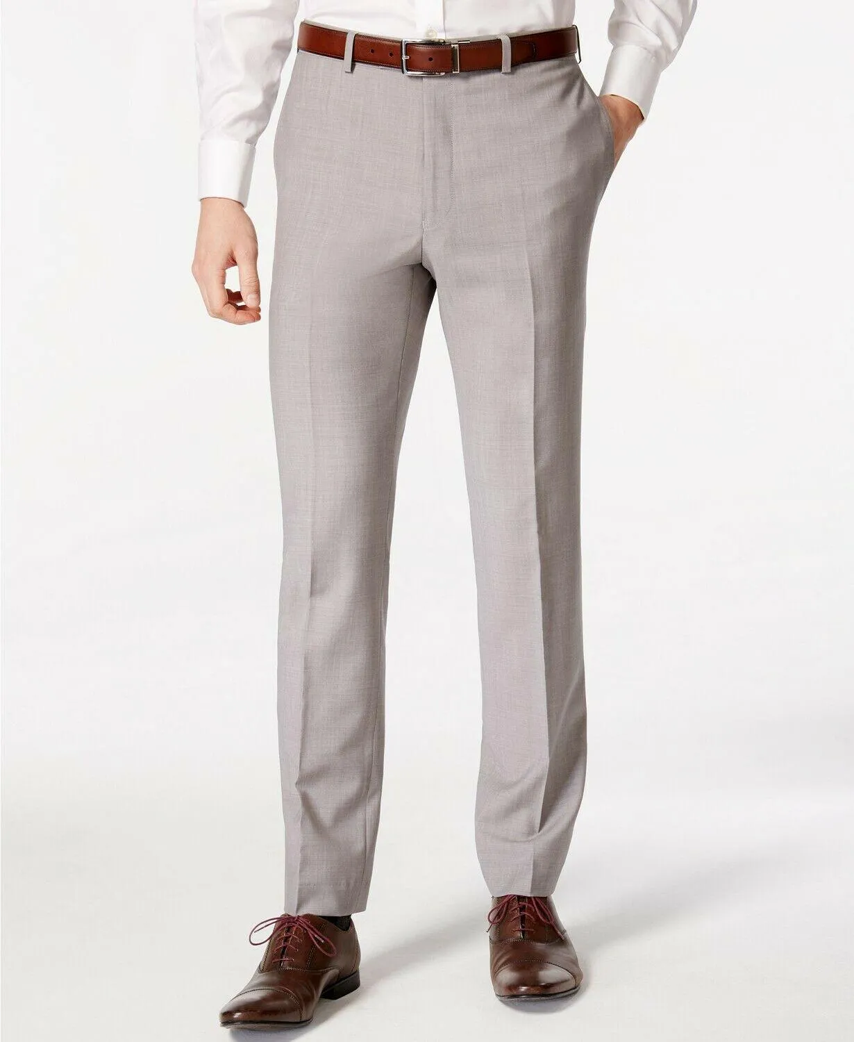 Calvin Klein Mens Slim fit Dress Pants 38 / 30 Grey Solid Stretch