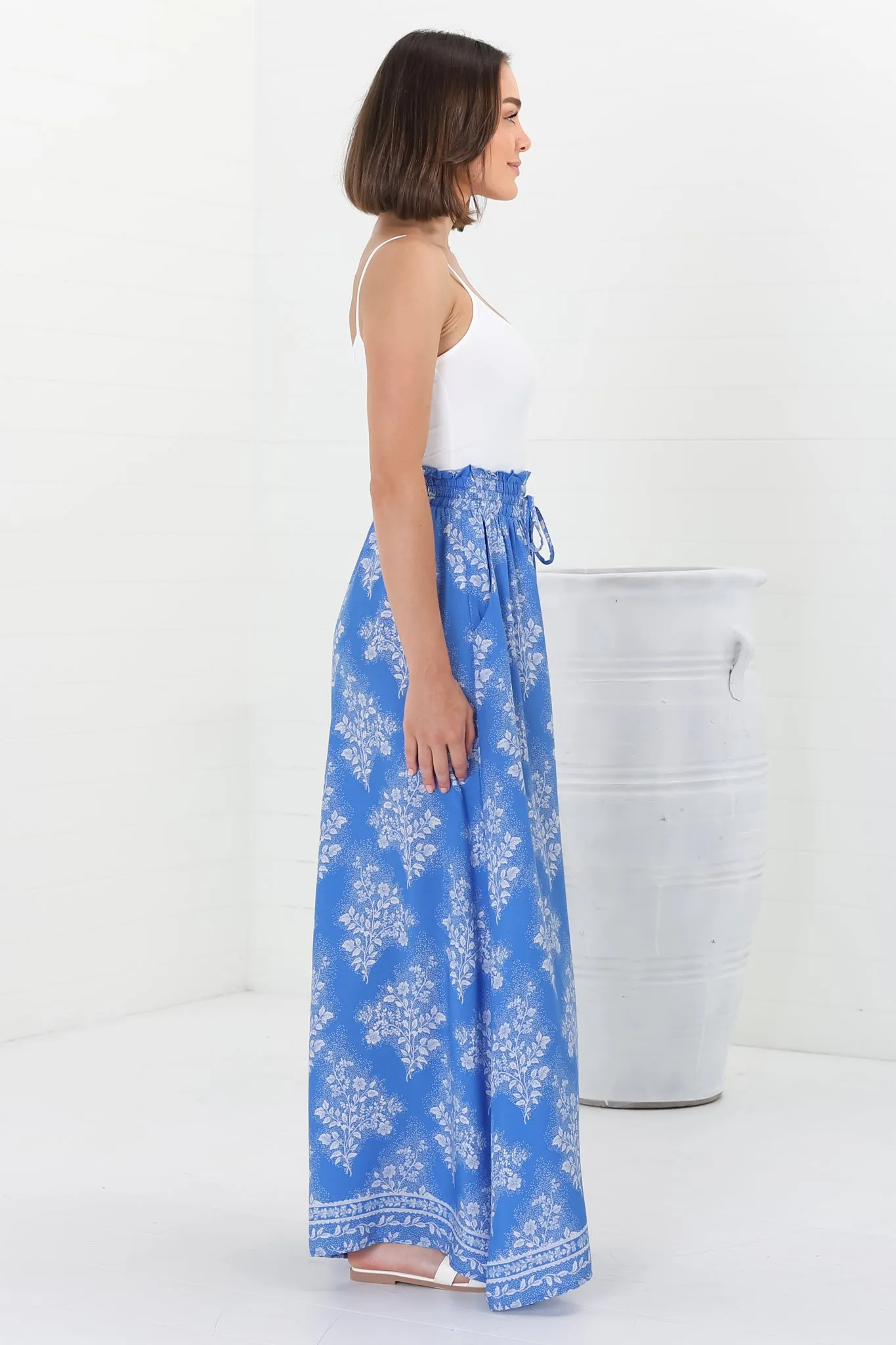 Charli Pants -  Paper Bag High Waisted Wide Leg Pants in Bridgette Print