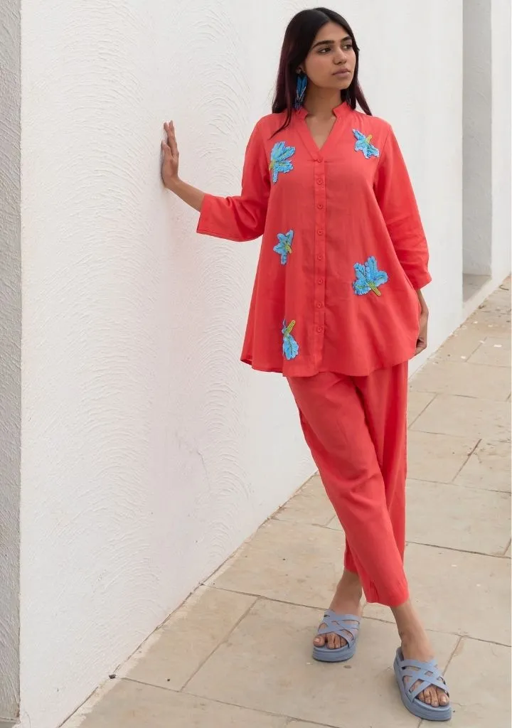 Coral Embroidered Set