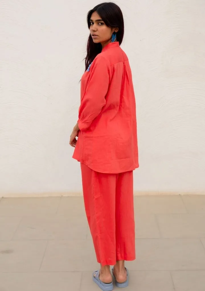 Coral Embroidered Set