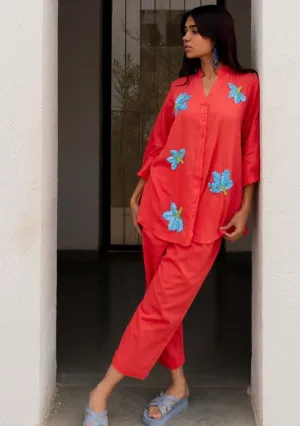 Coral Embroidered Set