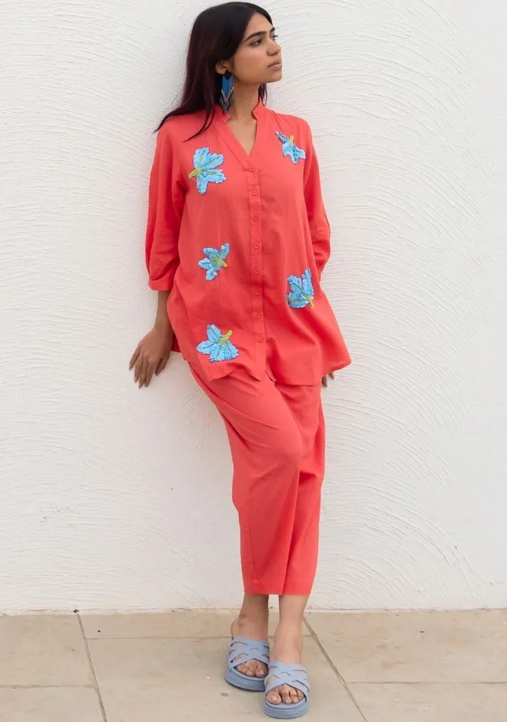 Coral Embroidered Set