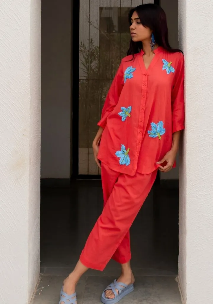 Coral Embroidered Set