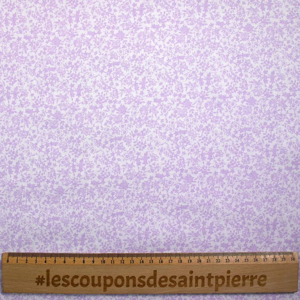 Coton imprimé fin fleurs Mirabelle violet fond blanc