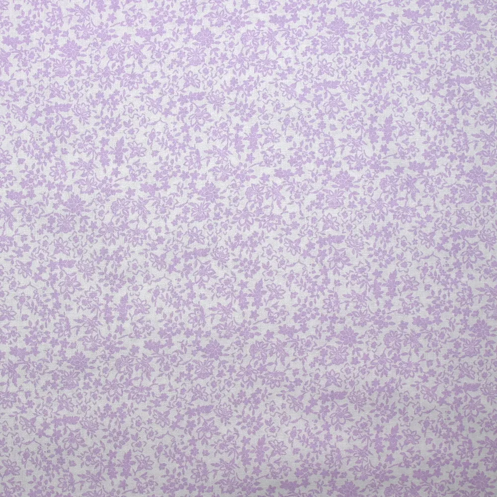 Coton imprimé fin fleurs Mirabelle violet fond blanc