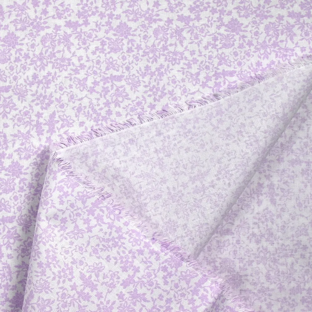 Coton imprimé fin fleurs Mirabelle violet fond blanc