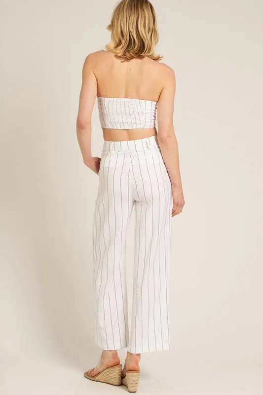Cream Black Striped Tube Pants Set
