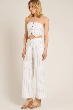 Cream Black Striped Tube Pants Set