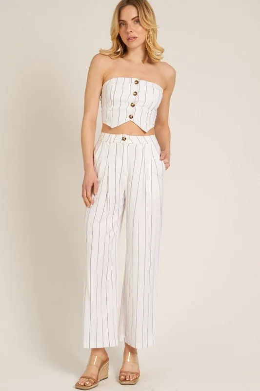 Cream Black Striped Tube Pants Set