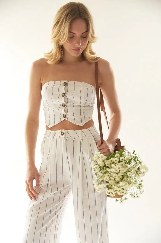 Cream Black Striped Tube Pants Set