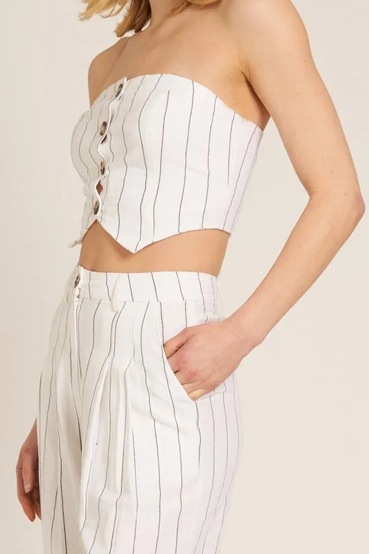 Cream Black Striped Tube Pants Set