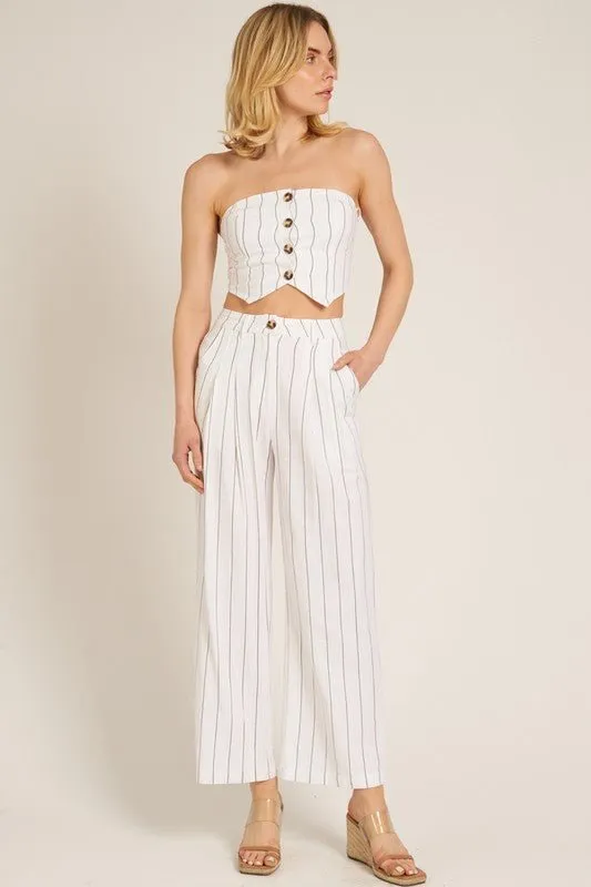 Cream Black Striped Tube Pants Set
