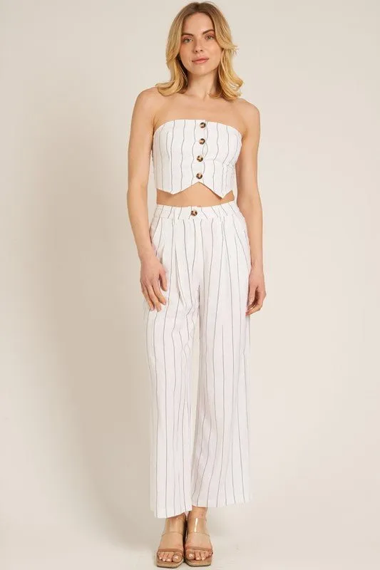 Cream Black Striped Tube Pants Set