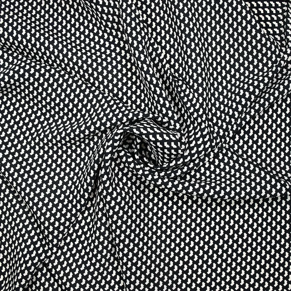 Crêpe viscose imprimée graphique mini blanc fond noir
