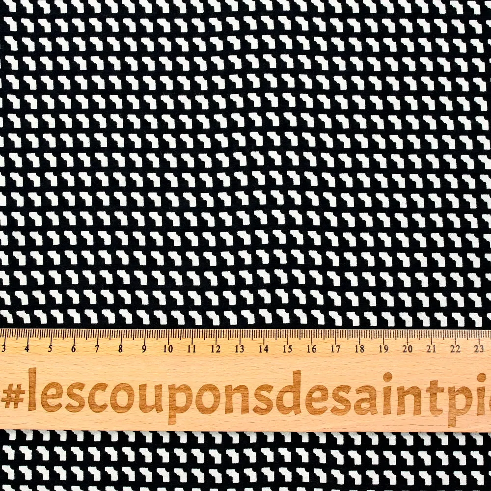 Crêpe viscose imprimée graphique mini blanc fond noir
