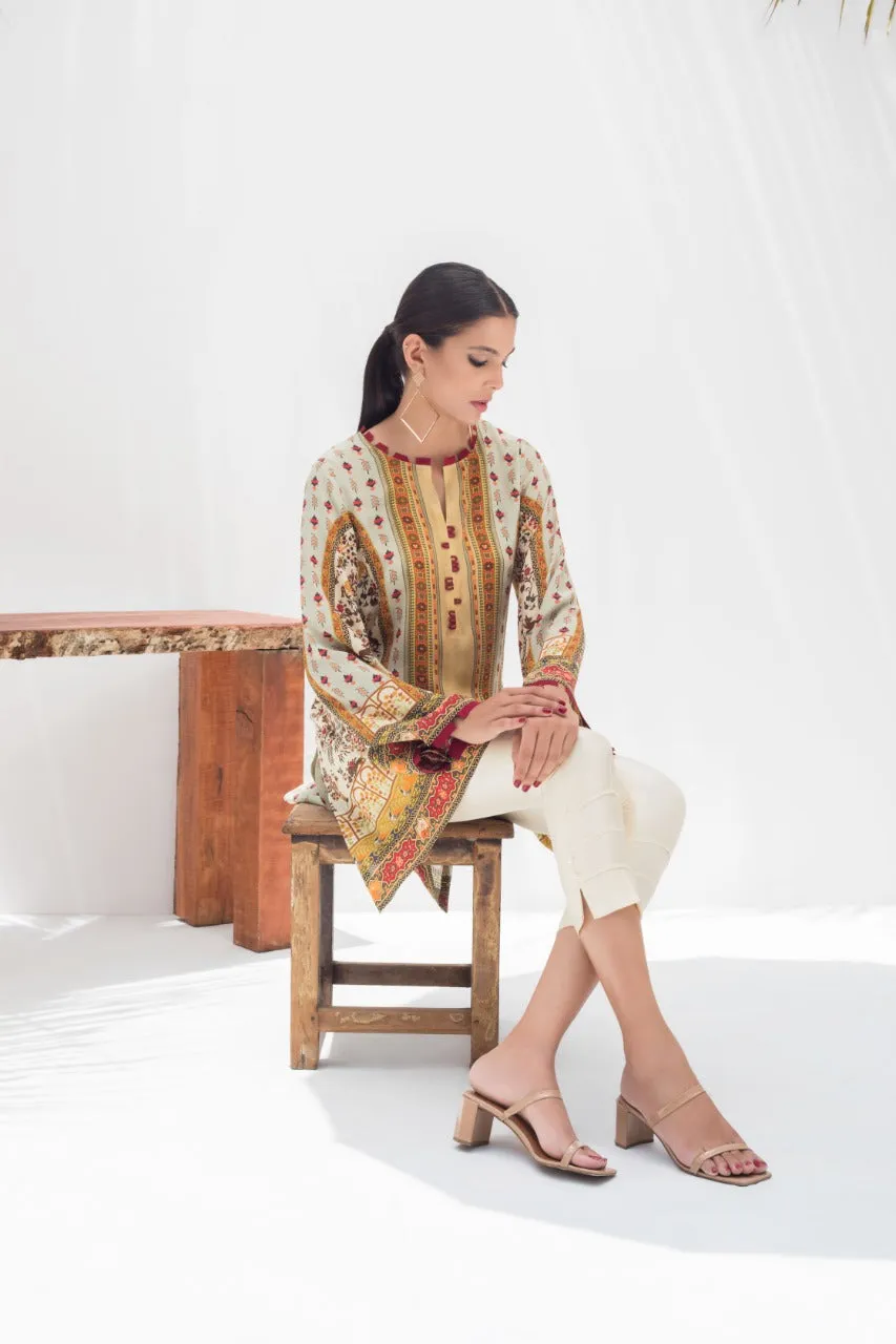 Digitally Printed Crepe Kurta With Crop Trousers
