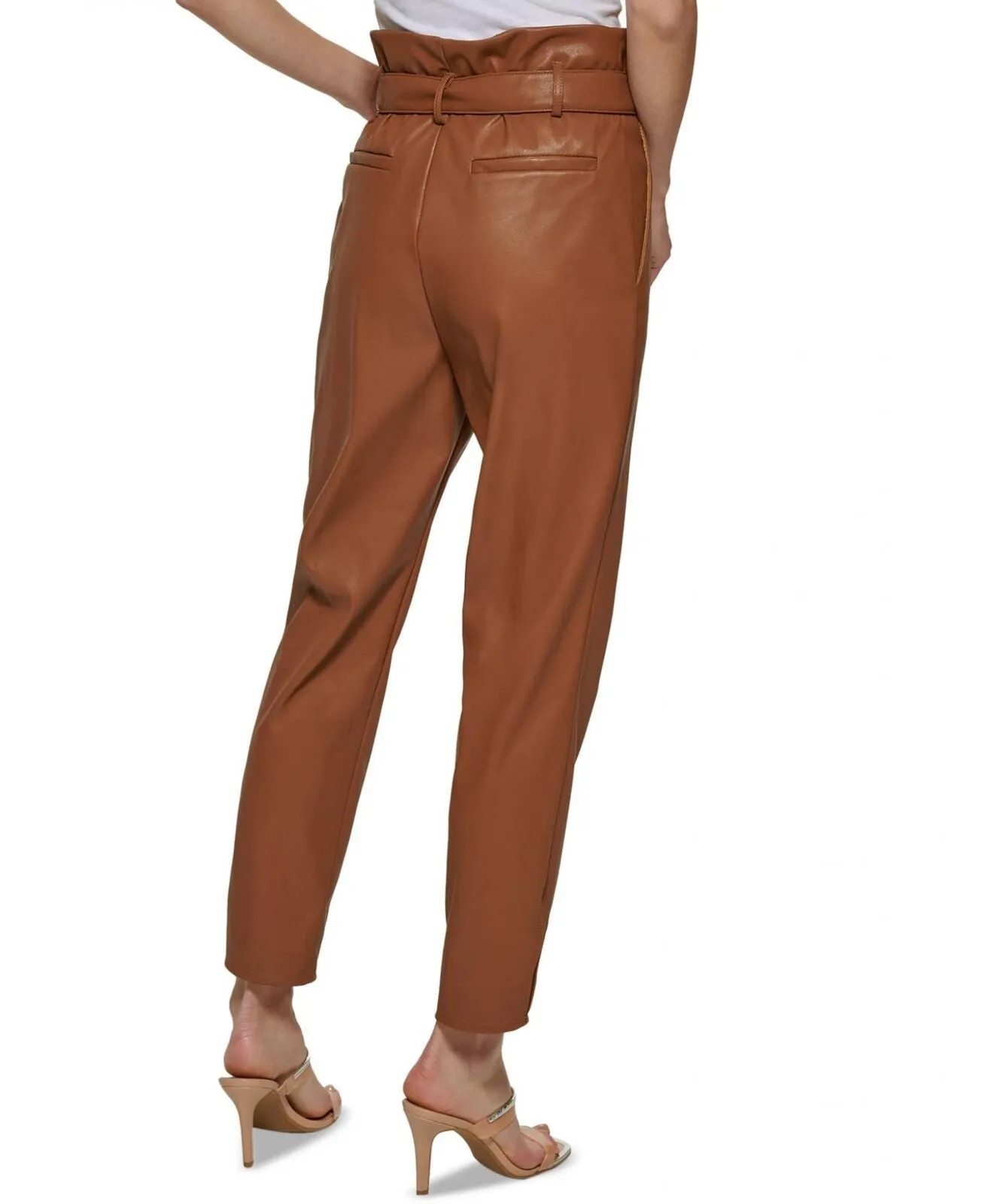 DKNY Womens  Petite High Waisted Faux Leather Pants XG2P4202