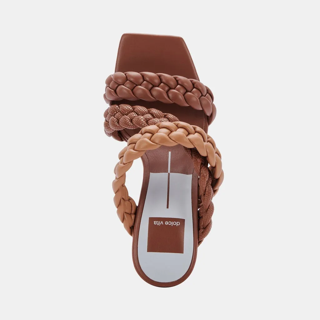 Dolce Vita Partha Brown Multi Stella Slip On Square Open Toe Block Heeled Sandal