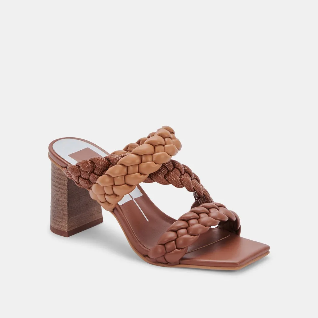 Dolce Vita Partha Brown Multi Stella Slip On Square Open Toe Block Heeled Sandal