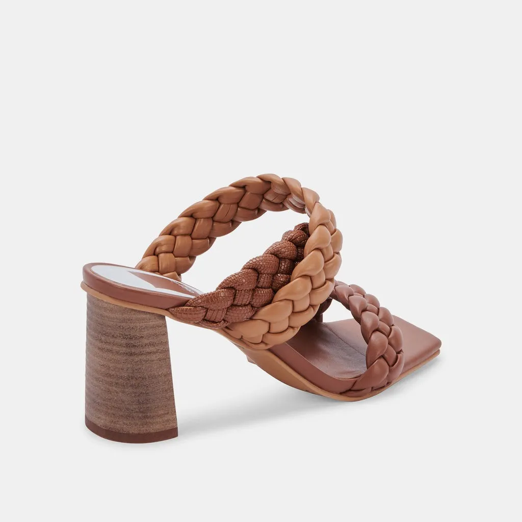 Dolce Vita Partha Brown Multi Stella Slip On Square Open Toe Block Heeled Sandal