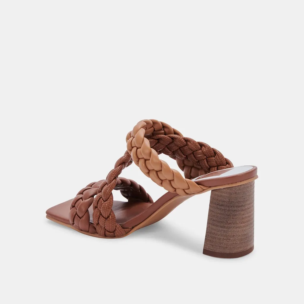 Dolce Vita Partha Brown Multi Stella Slip On Square Open Toe Block Heeled Sandal