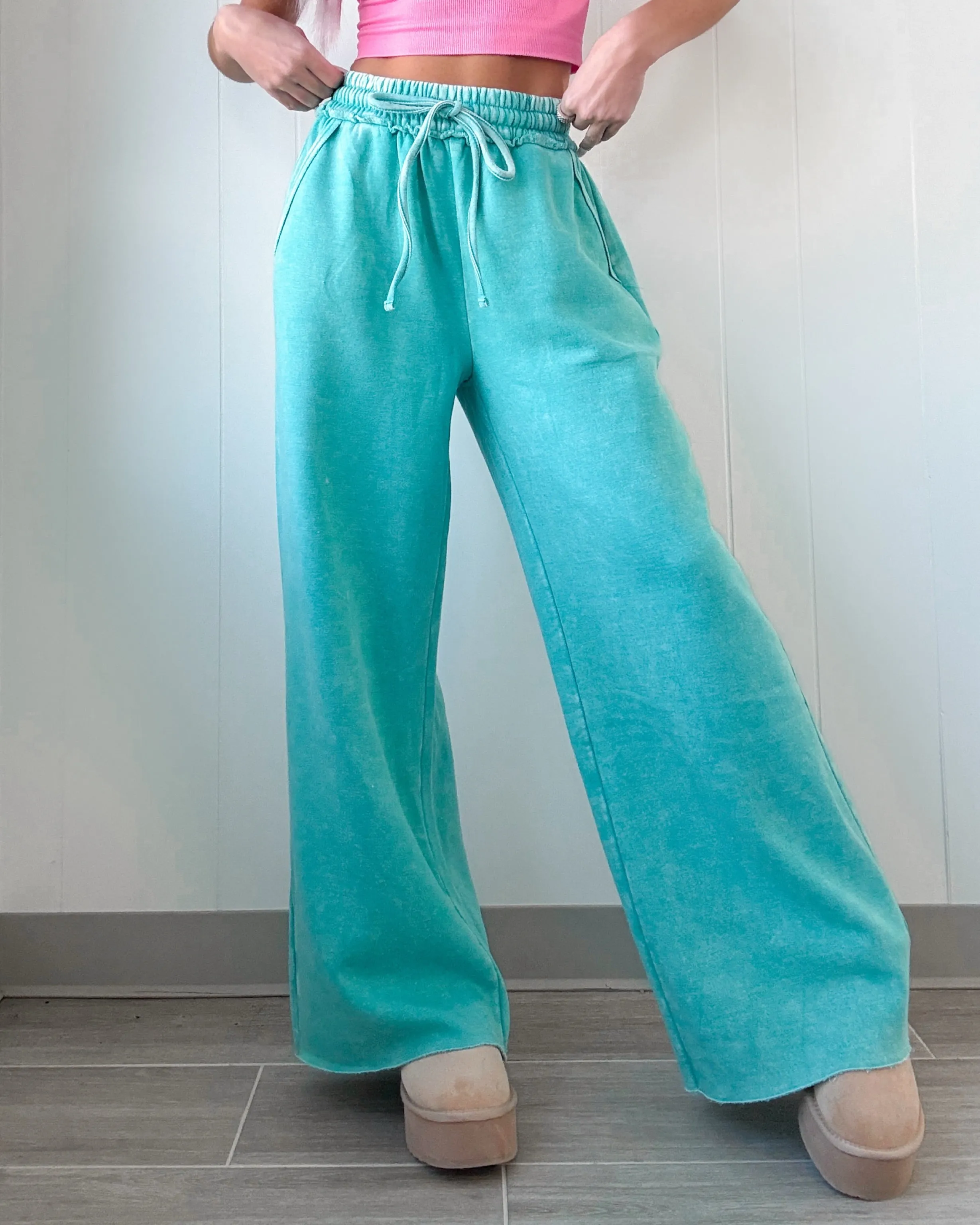 Dreamy Drift Acid Wash Lounge Pants - Turquoise