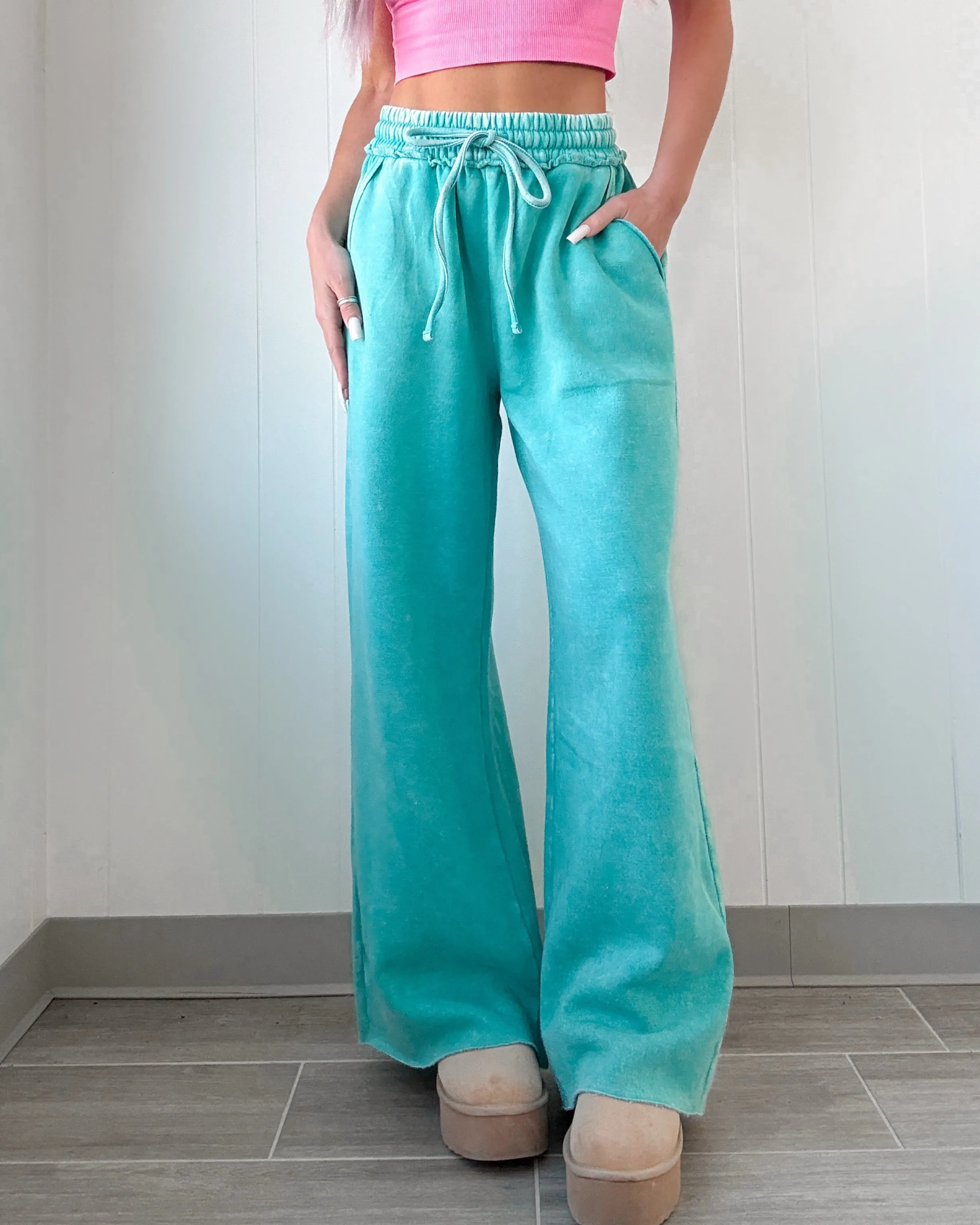 Dreamy Drift Acid Wash Lounge Pants - Turquoise