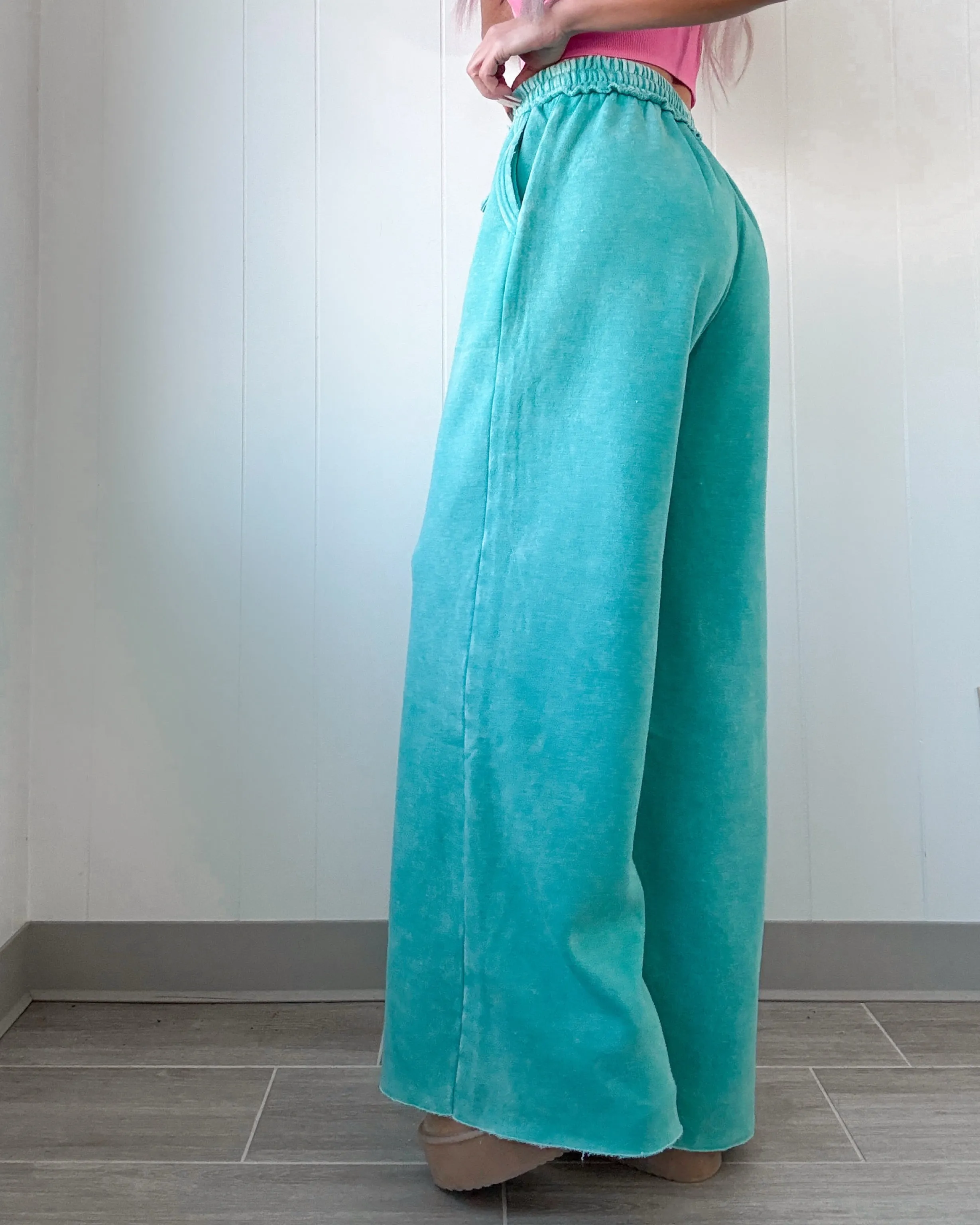Dreamy Drift Acid Wash Lounge Pants - Turquoise