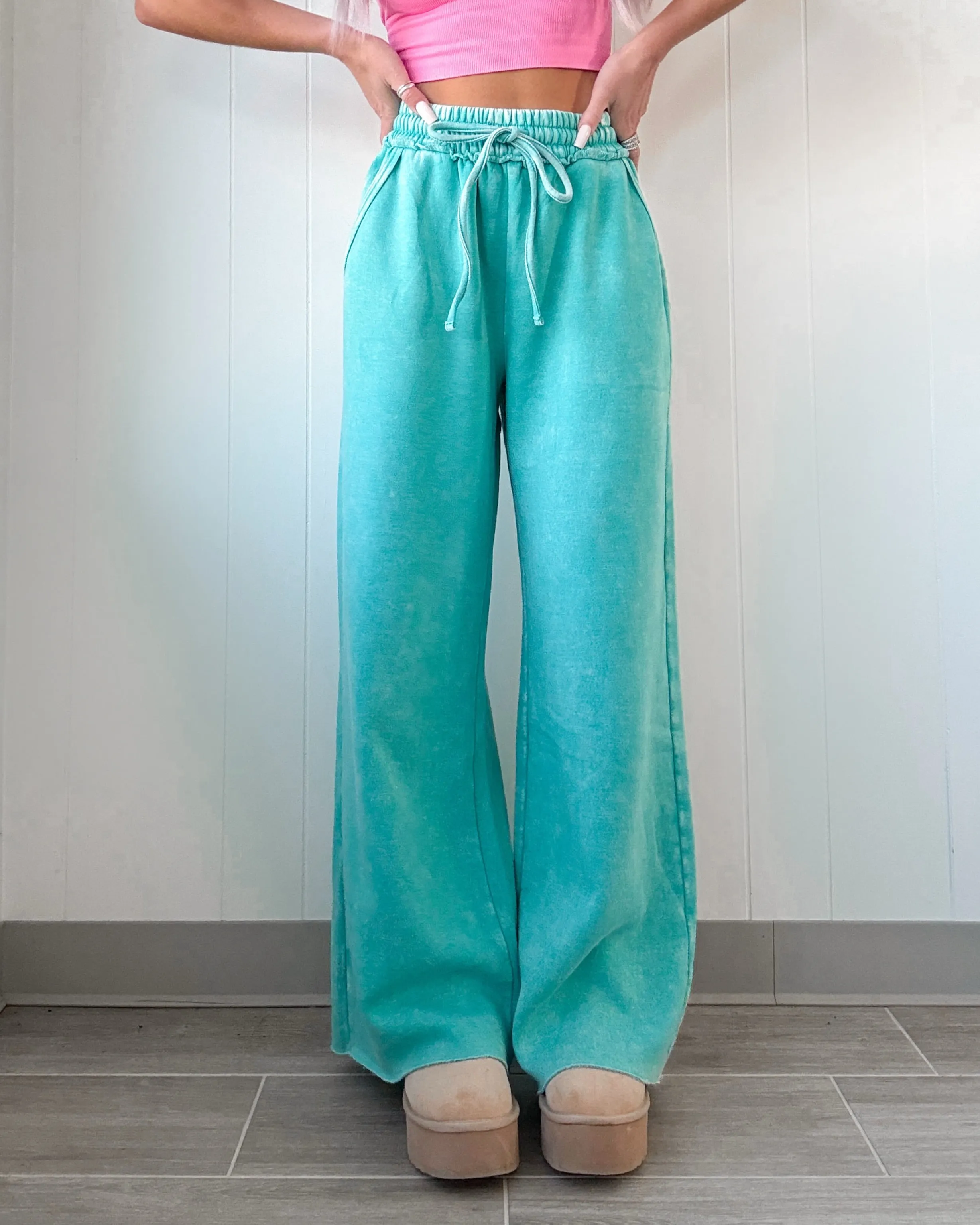 Dreamy Drift Acid Wash Lounge Pants - Turquoise
