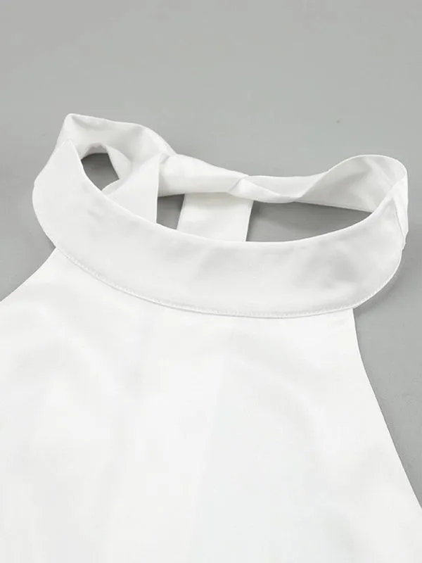 Elegant Backless Halter Top and High-Waisted Satin Skirt Set for Women