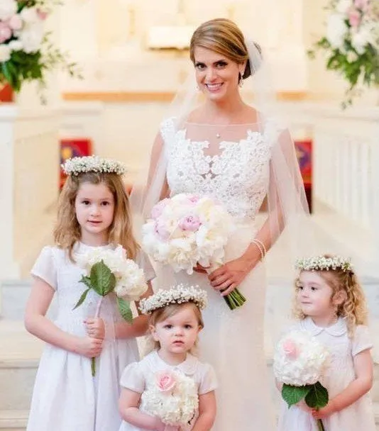 Flower Girl Dress, White Smocked Girl Dresses,  Cotton Fabric  Completely lining, add petticoat and Headpiece